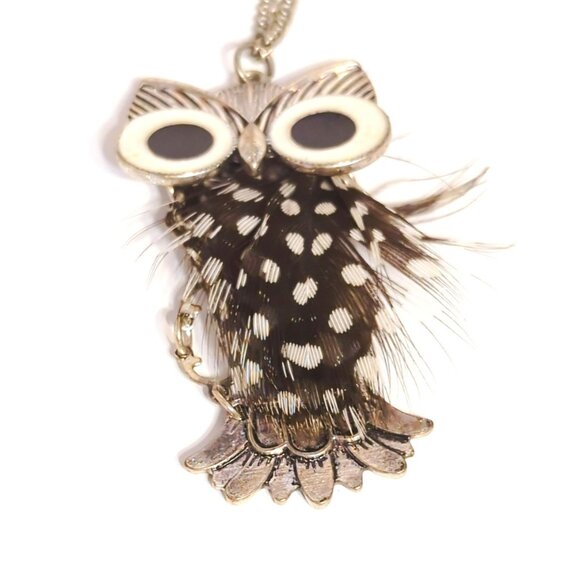 Charming Charlie Owl Pendant Necklace Faux Feather Chain 28"-30" Adjustable - Picture 5 of 6